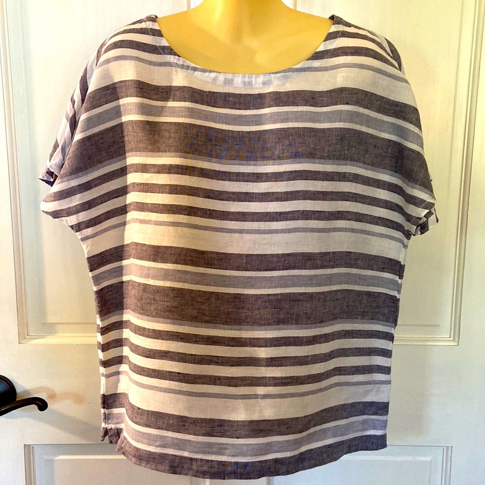 Artisan NY Shortsleeved Striped Linen Blouse Sz M